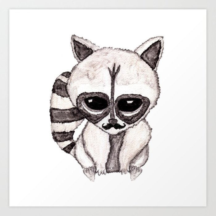 700x700 Adorable Watercolor Raccoon With Painted Mustache Art Print By - Watercolor Raccoon