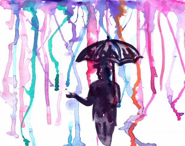 615x484 Watercolor Man Standing In Rain Free Stock Photo - Watercolor Rain