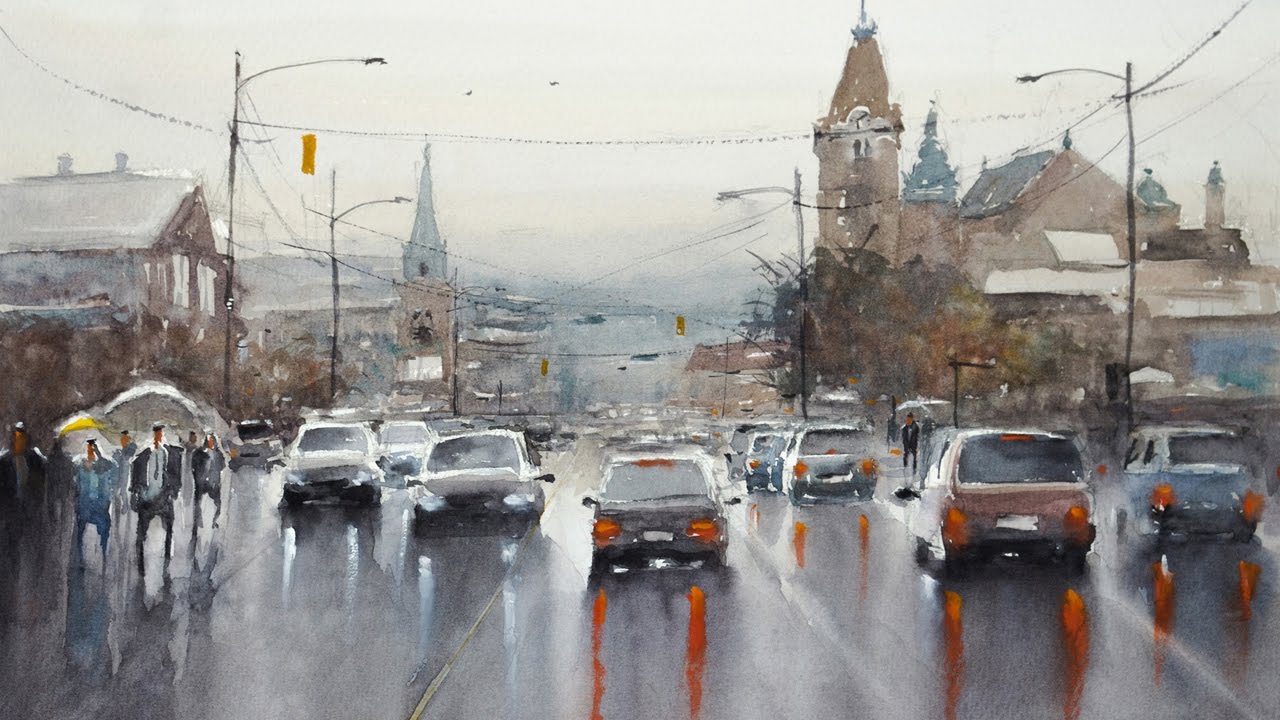 1280x720 Watercolor Scenery Painting Demo - Watercolor Rain