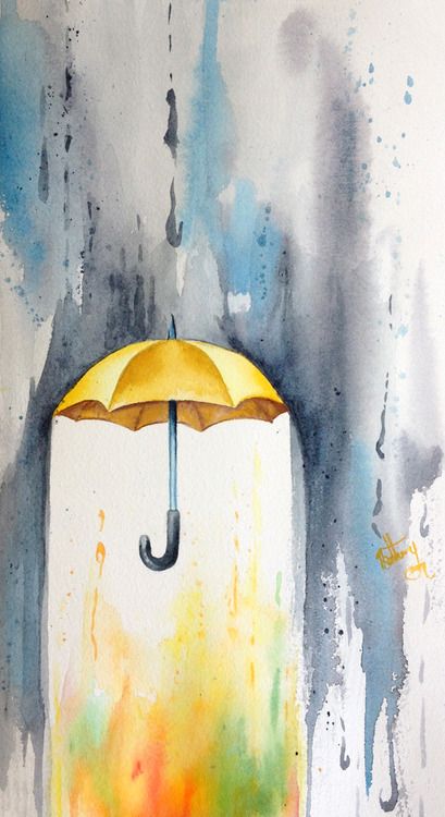 409x750 Yellow Umbrella Watercolor (I Love This! So Beautiful!) Art - Watercolor Rain