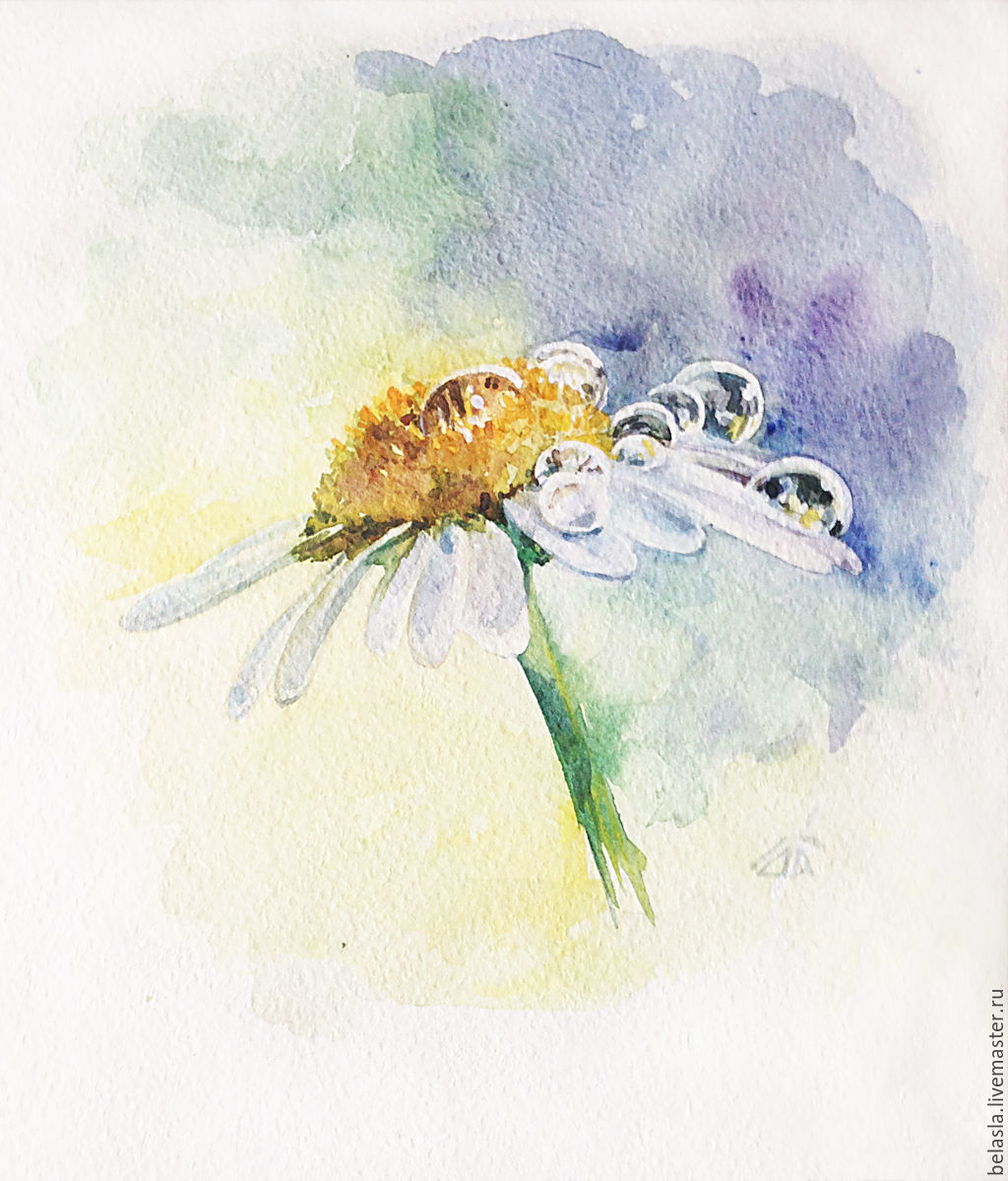 1024x1199 Watercolor Daisy After The Rain Shop Online On Livemaster With - Watercolor Rain