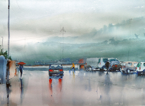500x367 How To Paint The Rain - Watercolor Rain