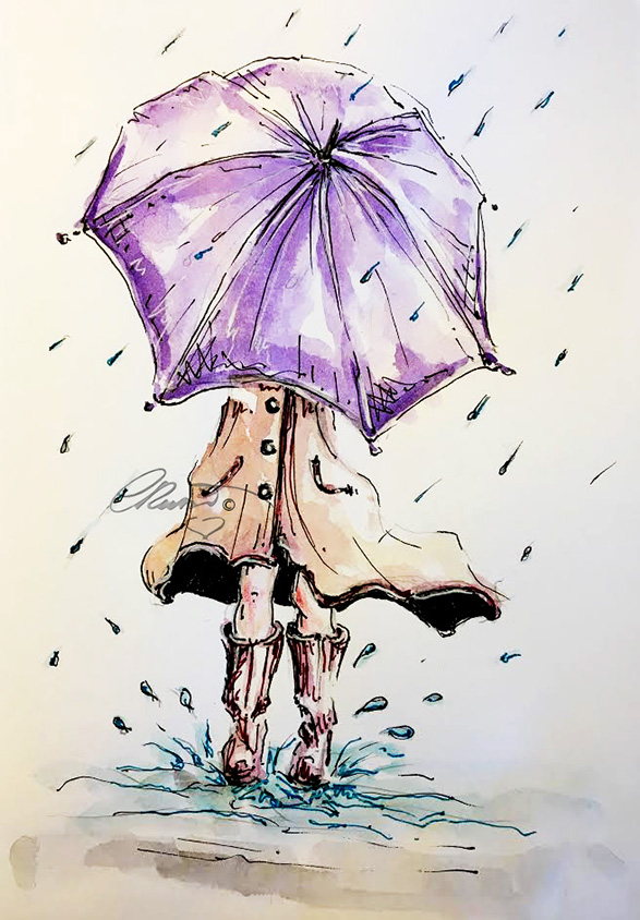 587x844 Watercolor Umbrella Yesterdayafter - Watercolor Rain Umbrella