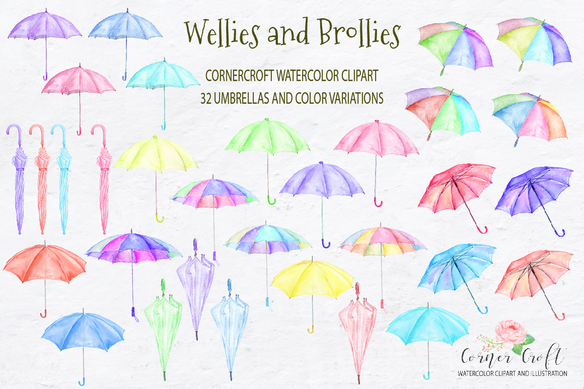 1160x772 Watercolor Wellies And Brollies, Rain Boots, Umbrella By - Watercolor Rain Umbrella