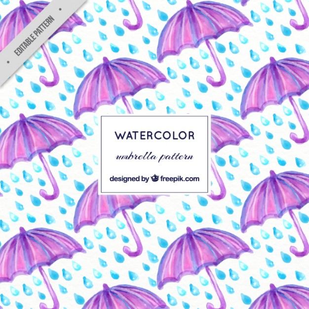 626x626 Watercolor Purple Umbrella And Rain Pattern Vector Free Download - Watercolor Rain Umbrella