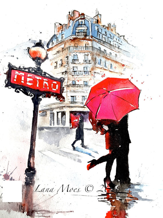 570x760 Watercolor Rain In Paris - Watercolor Rain Umbrella