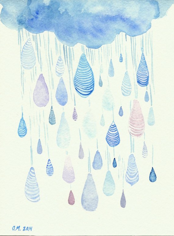 570x776 Raindrops Art Original Watercolor Painting Spring Rain Etsy - Watercolor Raindrops