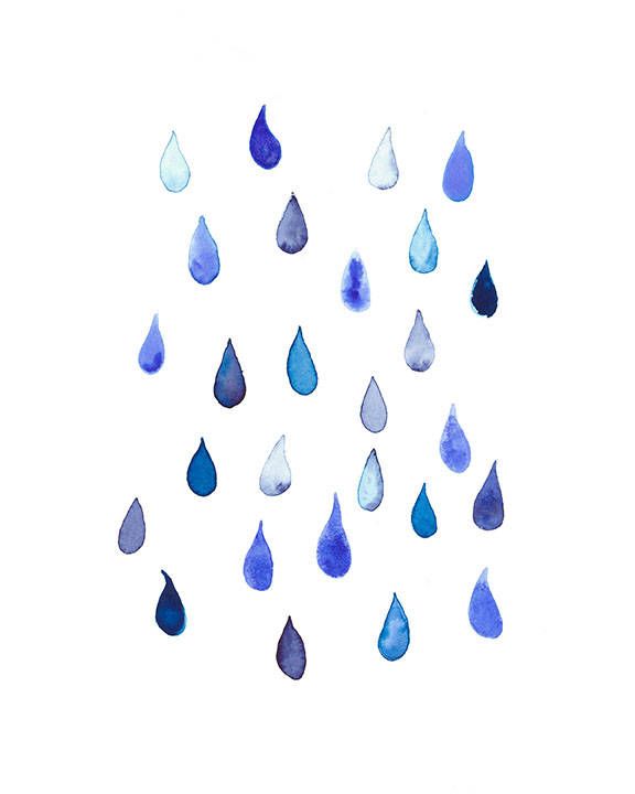 576x720 Watercolor Raindrops Print, Abstract Painting Nursery Decor, Blue - Watercolor Raindrops