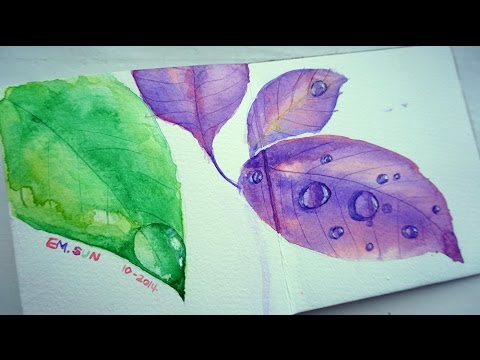 480x360 Watercolour Journal Time Lapse Leaves With Rain Drops - Watercolor Raindrops