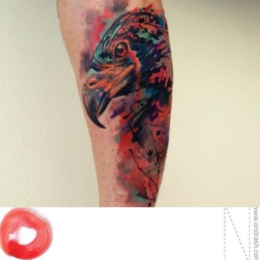 536x536 Watercolor Raven Tattoo On Leg - Watercolor Raven Tattoo