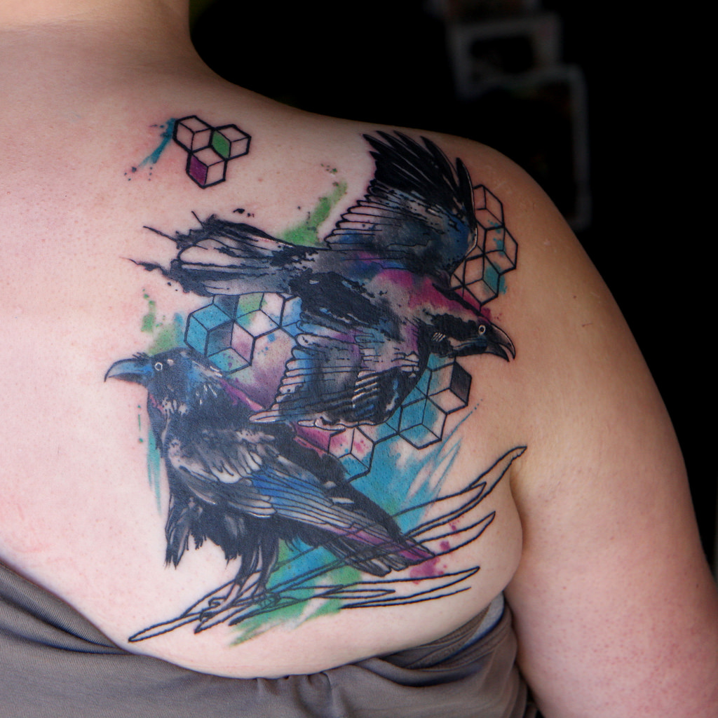 1024x1024 Watercolor Raven Tattoo Deanna Wardin - Watercolor Raven Tattoo