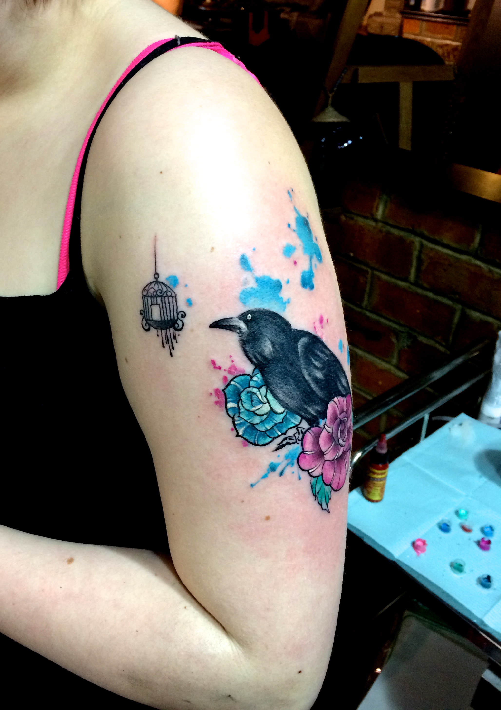 2056x2913 Watercolor Rose Raven Shoulder Tattoo - Watercolor Raven Tattoo