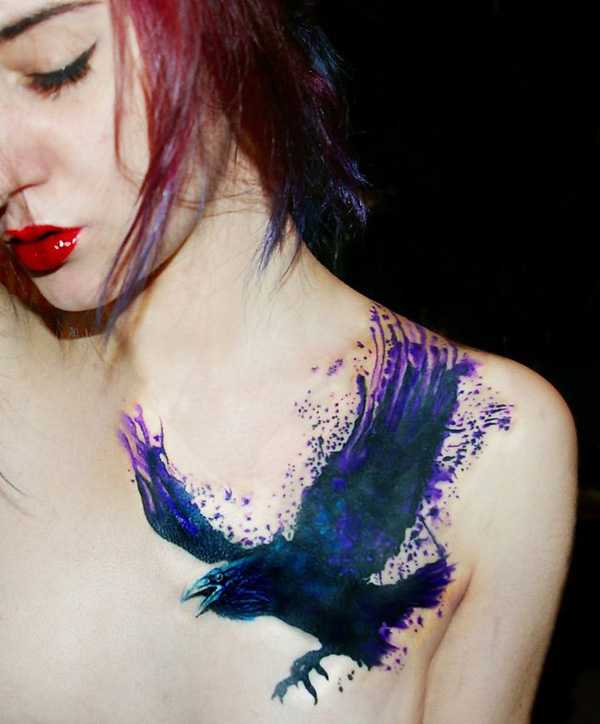 600x724 Mysterious Raven Tattoos Art And Design - Watercolor Raven Tattoo