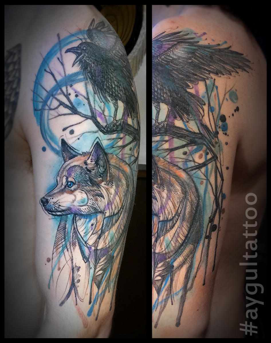 946x1200 Aygul Tattoo - Watercolor Raven Tattoo