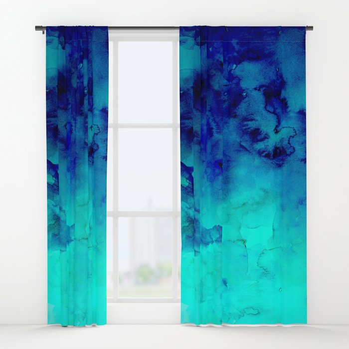 700x700 Mermaid Paradise Blue Ombre Turquoise Watercolor Window Curtains - Watercolor Rectangle