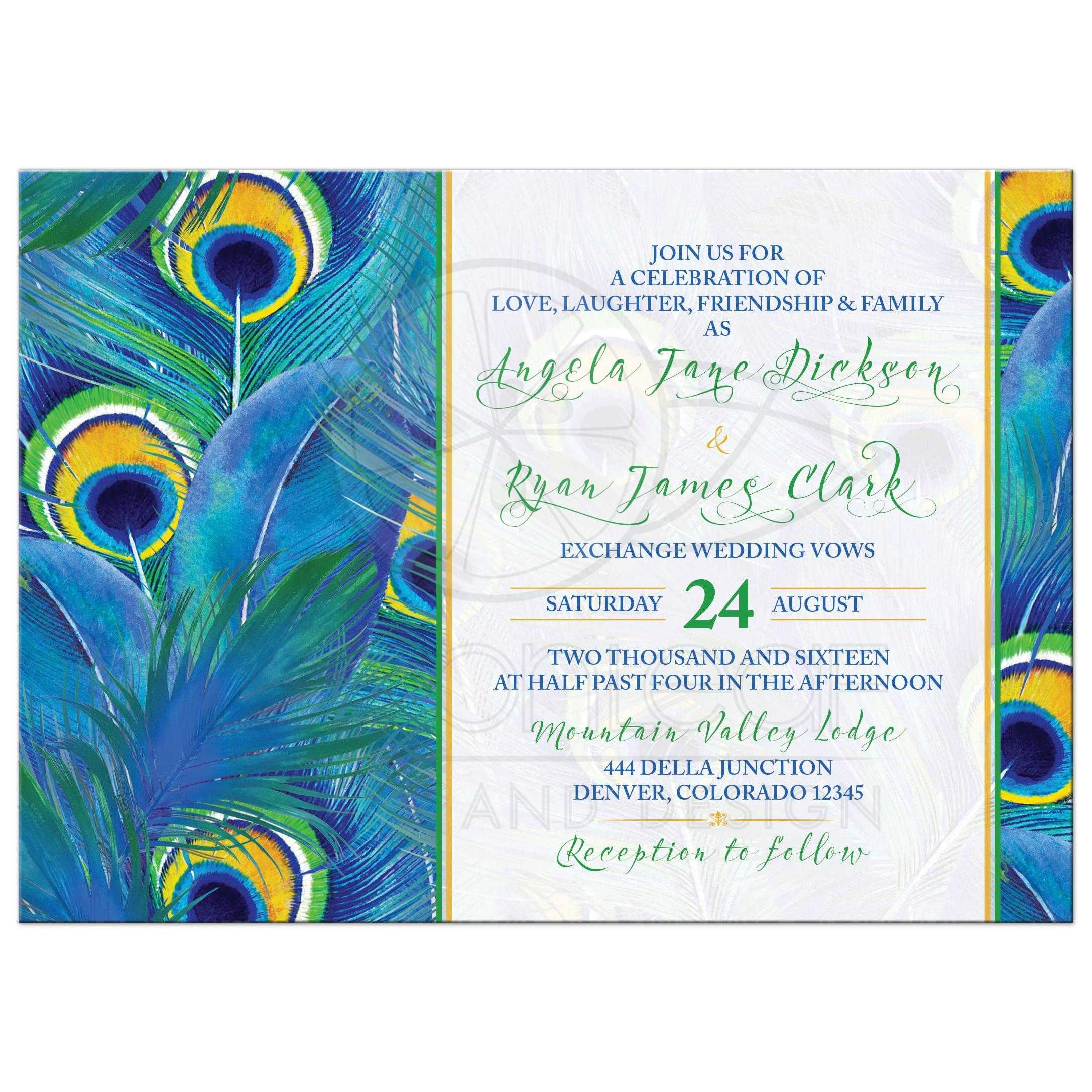 2175x2175 Peacock Feather Wedding Invitation Watercolor Blue Green Yellow - Watercolor Rectangle