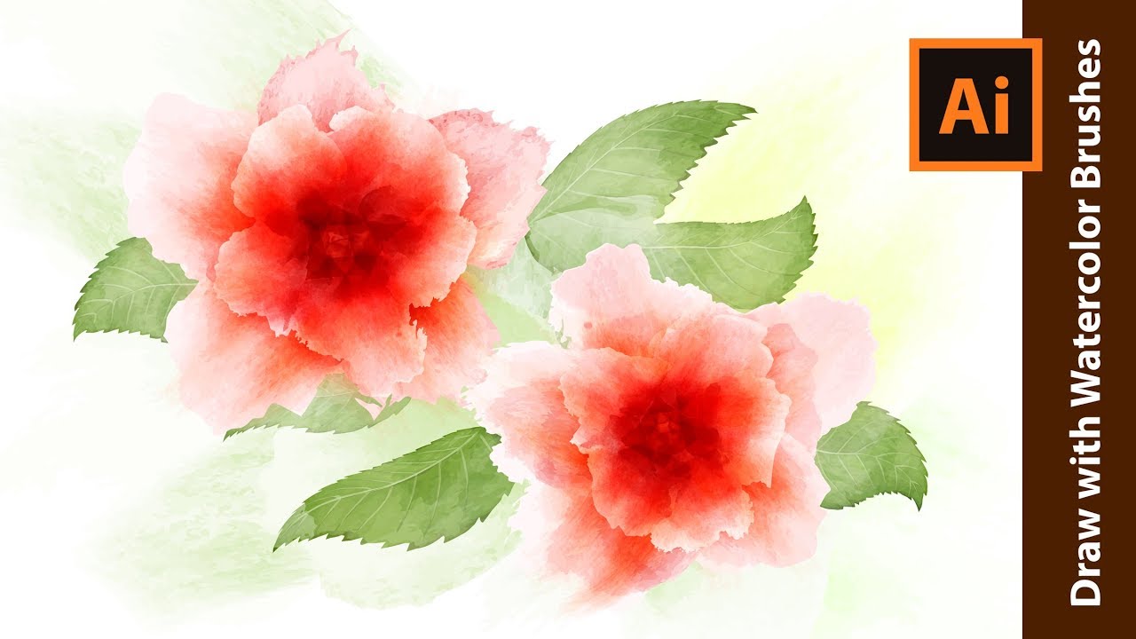 1280x720 How To Draw Red Flowers With Watercolor Brushes Adobe Illustrator - Watercolor Red Flowers
