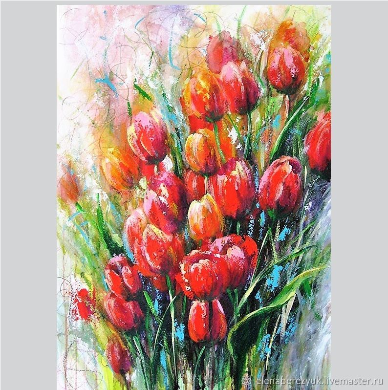 794x798 Painting Watercolor Tulips Red Flowers Shop Online On Livemaster - Watercolor Red Flowers