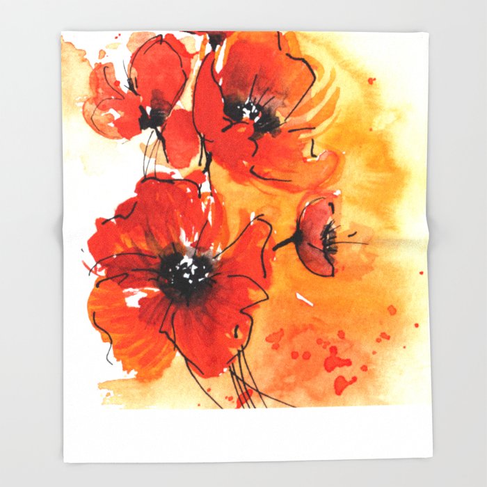 700x700 Red Poppy Flowers Watercolor Painting Throw Blanket By - Watercolor Red Flowers