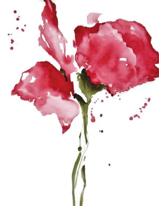 538x700 Rose Painting Print, Red Flower Painting - Watercolor Red Flowers