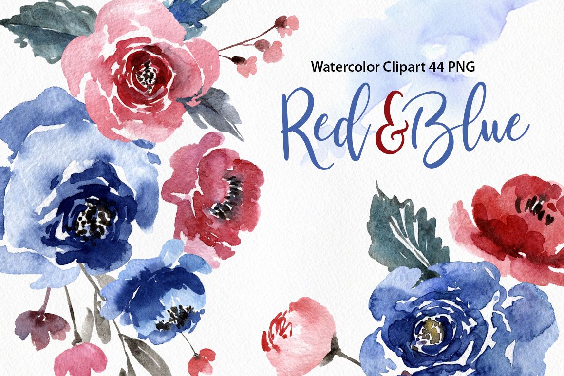 1158x772 Watercolor Blue Amp Red Flowers Leaves - Watercolor Red Flowers