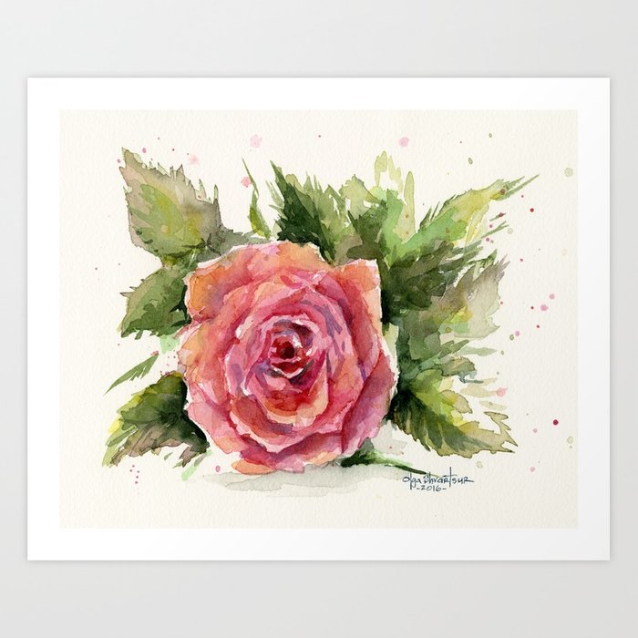 700x700 Red Rose Watercolor Pink Rose Flower Floral Art Art Print By - Watercolor Red Rose