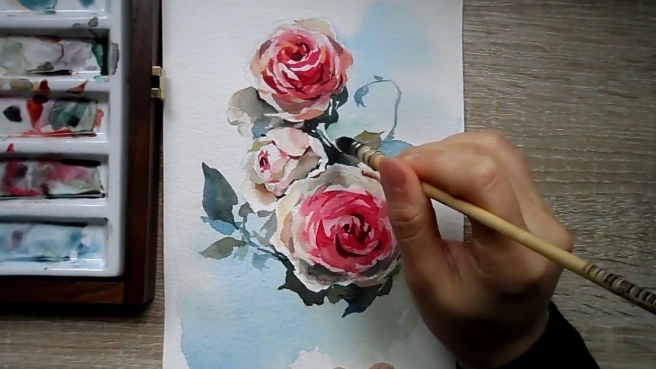 1280x720 Watercolor Red Rose Demonstration - Watercolor Red Rose