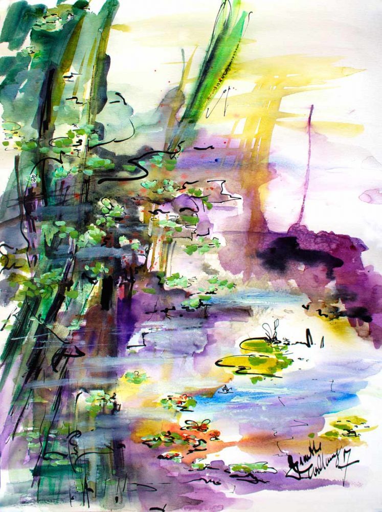 747x1000 Water Reflections Expressive Watercolors And Ink Painting - Watercolor Reflections