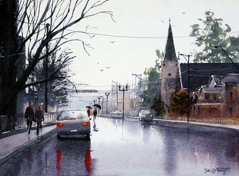 800x588 Wet Street Painting With Reflections - Watercolor Reflections