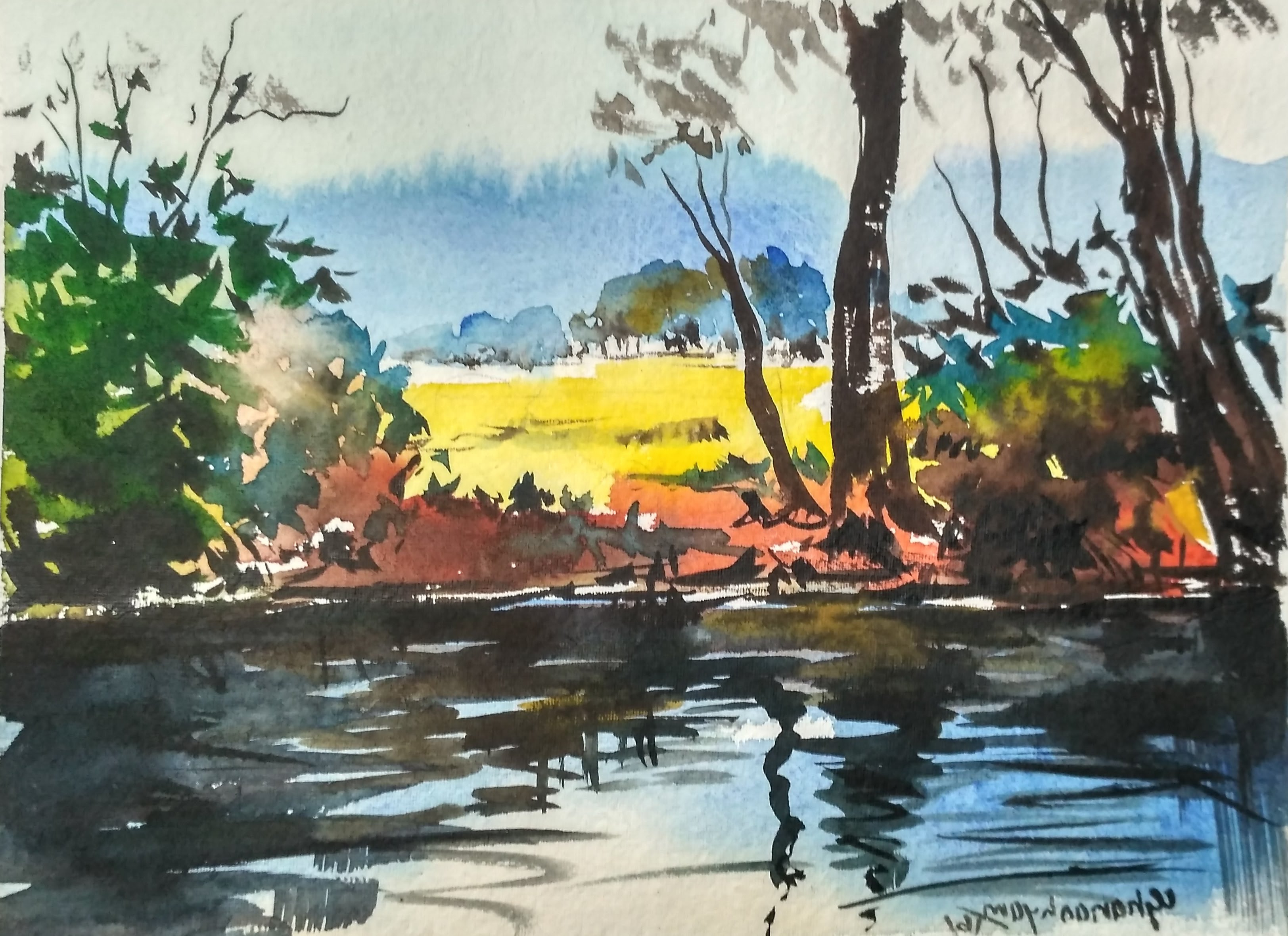3248x2360 Painting Reflections In Watercolor How To Draw Landscape With - Watercolor Reflections In Water