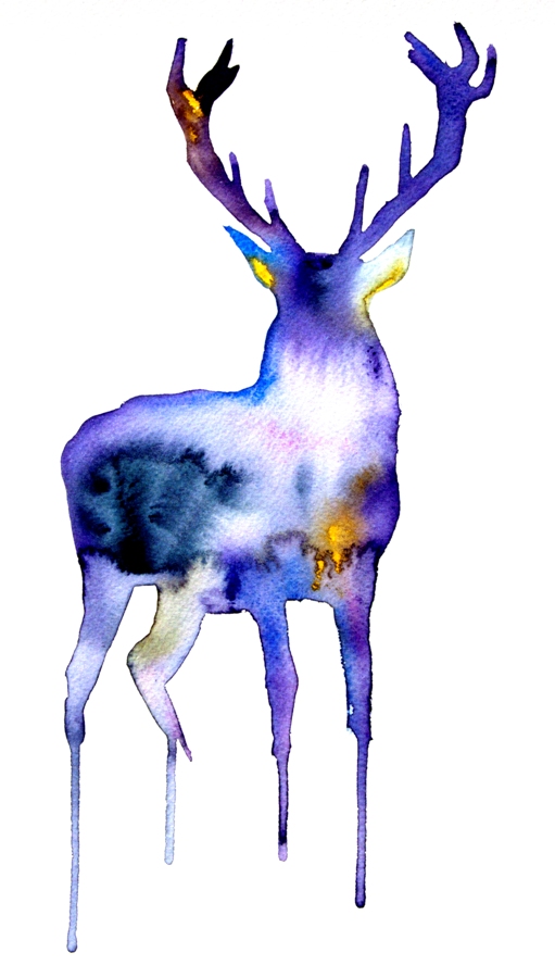 511x900 Deer Watercolor Art Print - Watercolor Reindeer