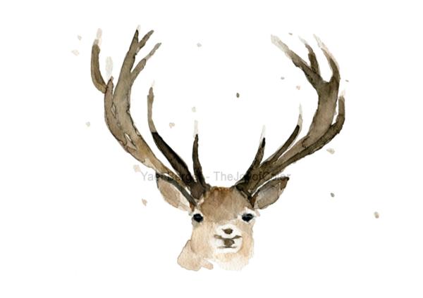 600x424 Reindeer Art Print, Wild Life Art, Nursery Decor, Print Of - Watercolor Reindeer