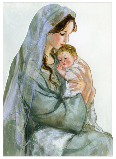 374x511 Mary Kissing Ba Jesus Die Cut Box Of 12 Religious Christmas - Watercolor Religious Christmas Cards