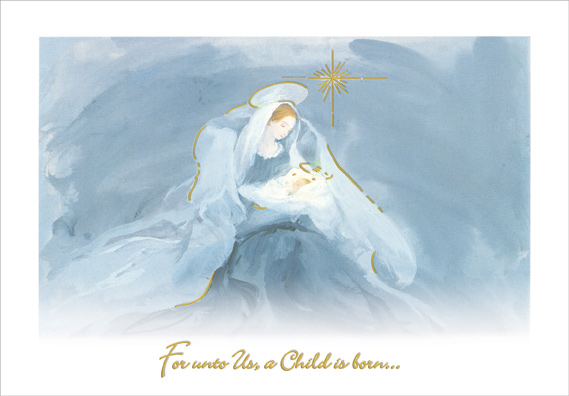 569x396 Mary And Jesus In Shades Of Blue Religious Christmas Card - Watercolor Religious Christmas Cards