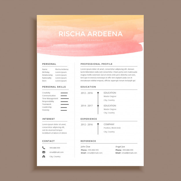 626x626 Feminine Watercolor Resume Template Design Vector Premium Download - Watercolor Resume