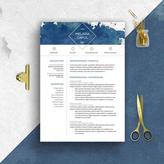 570x570 Modern Resume Template Word 1 3 - Watercolor Resume