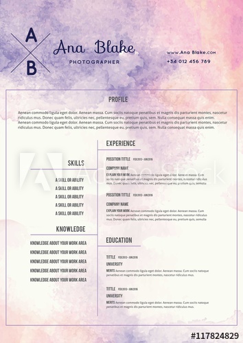 354x500 Artistic Watercolor Resume Template - Watercolor Resume