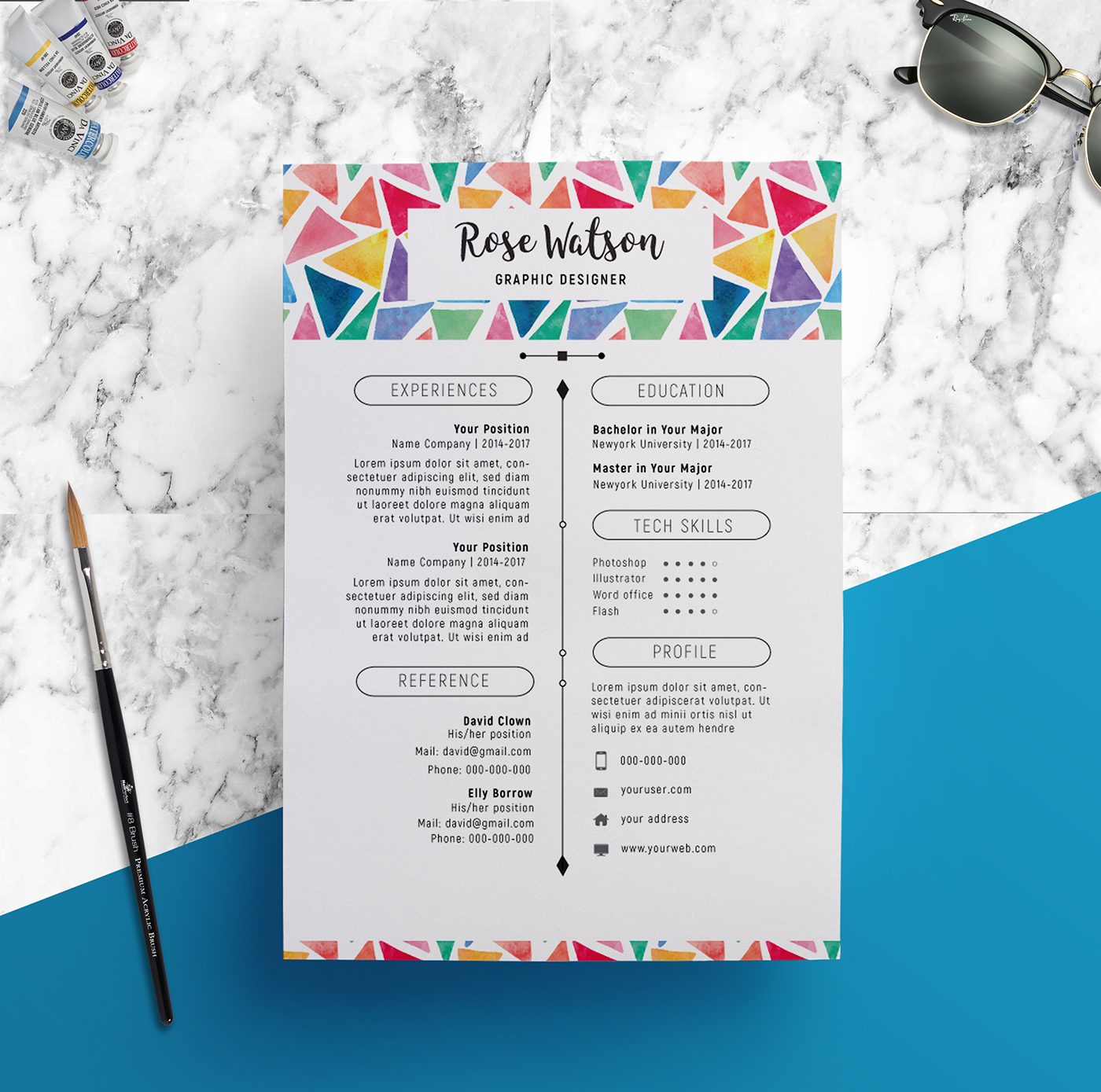 1400x1389 Watercolor Triangle Resume Template - Watercolor Resume
