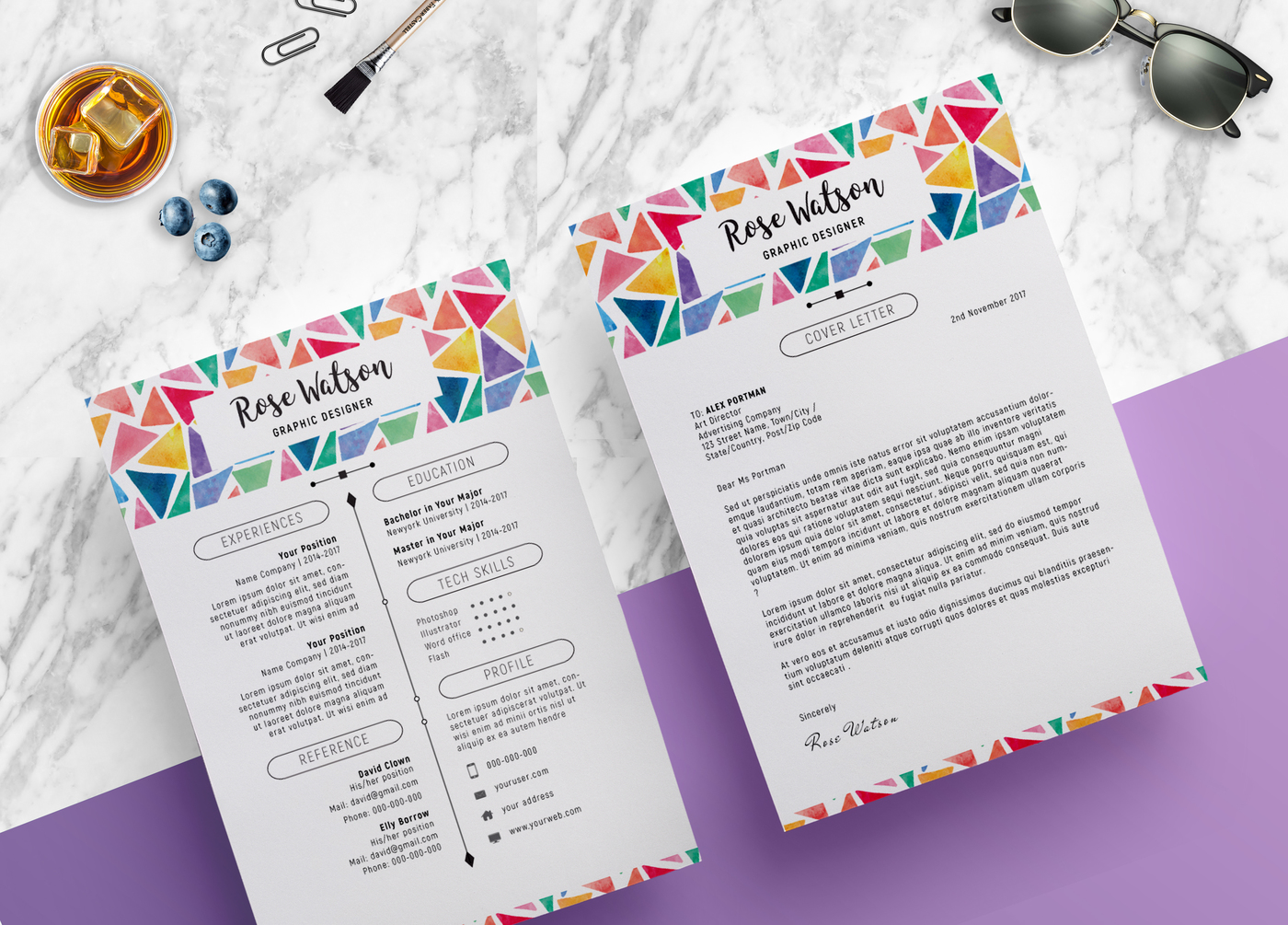 1400x1005 Watercolor Triangle Resume Template Letterhead G By - Watercolor Resume