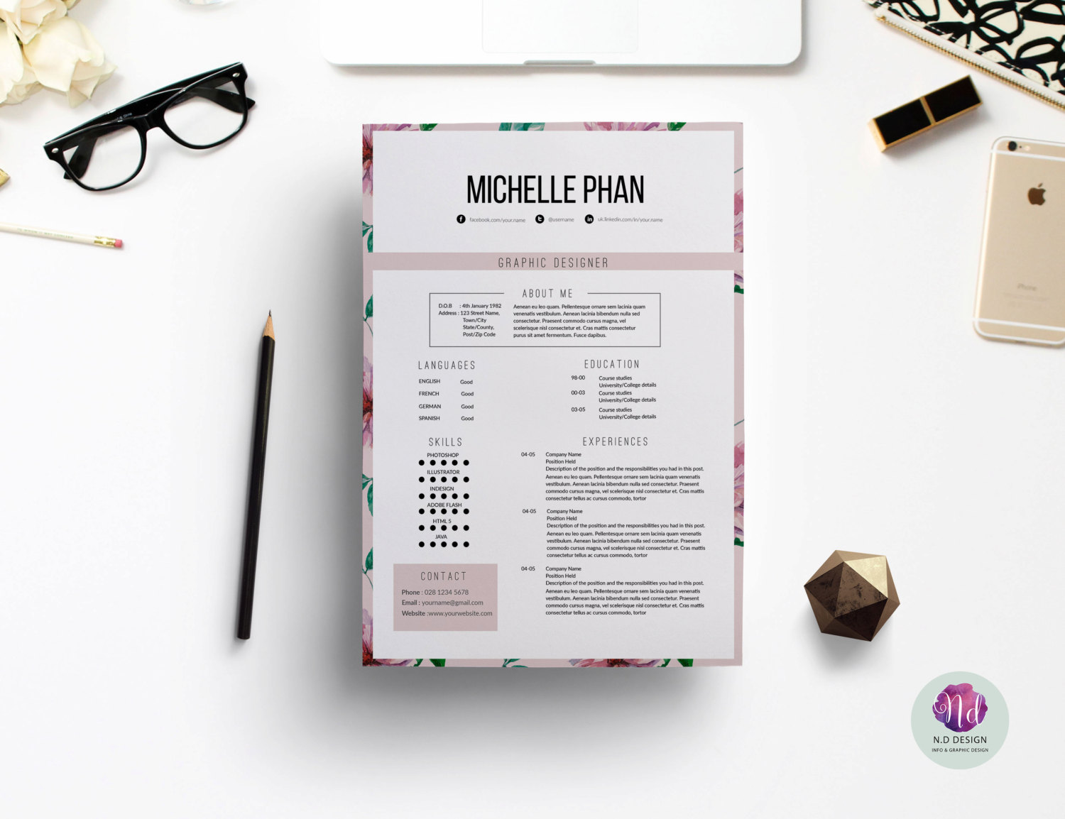 1500x1154 Best Solutions Of Floral Designer Resume Template Lovely - Watercolor Resume