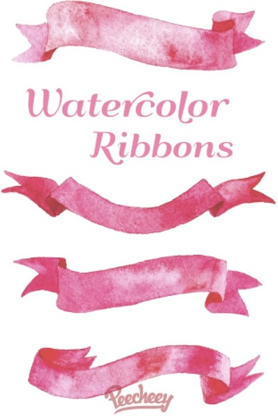 401x600 Pink Watercolor Ribbons Free Vector In Adobe Illustrator Ai ( .ai - Watercolor Ribbon
