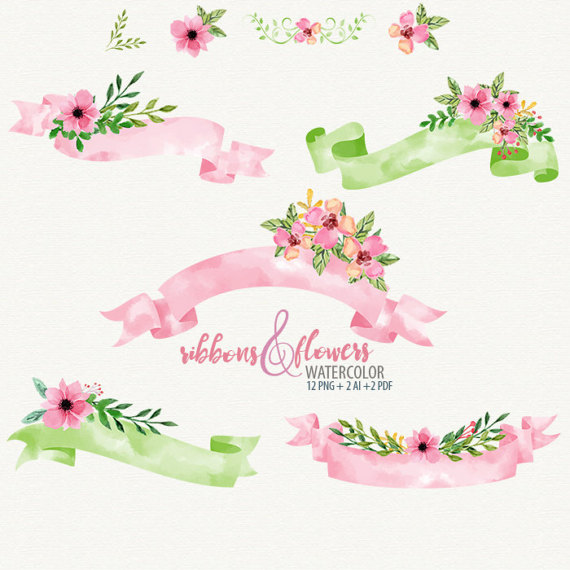 570x570 Ribbon Clipart Watercolor Banners Watercolor Ribbons Ribbon Clip - Watercolor Ribbon