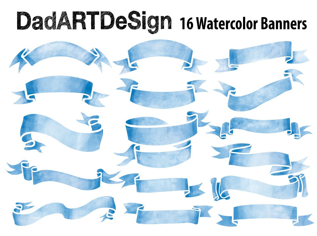 1200x894 Blue Watercolor Ribbon Banners - Watercolor Ribbon