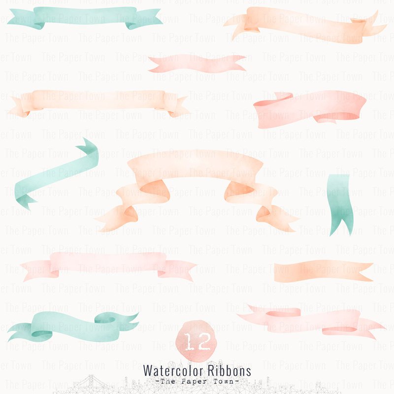 800x800 Watercolor Ribbon Banner Digital Watercolor Ribbon Banners Etsy - Watercolor Ribbon