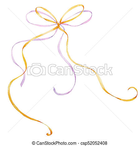 450x470 Watercolor Ribbon Bow. Beautiful Image With Nice Hand Drawn - Watercolor Ribbon