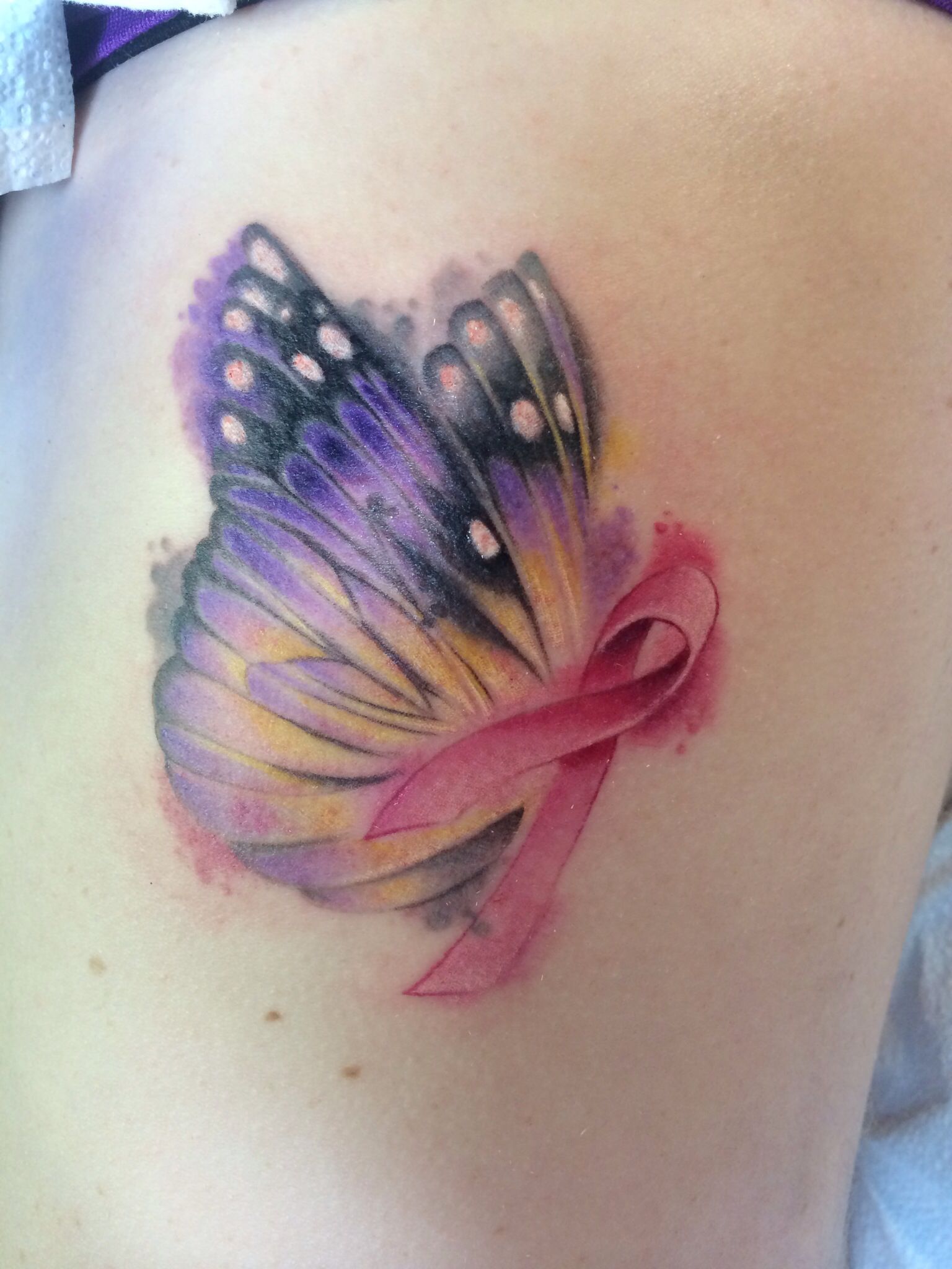 1536x2048 Watercolor Butterfly With Breast Cancer Ribbon - Watercolor Ribbon Tattoo