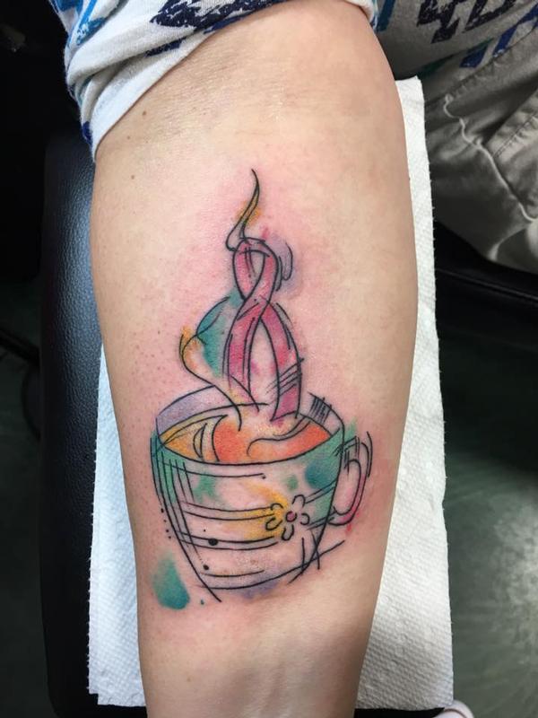 600x800 Watercolor Tea Cup By Ashley Bubbles Mcbride Tattoos - Watercolor Ribbon Tattoo