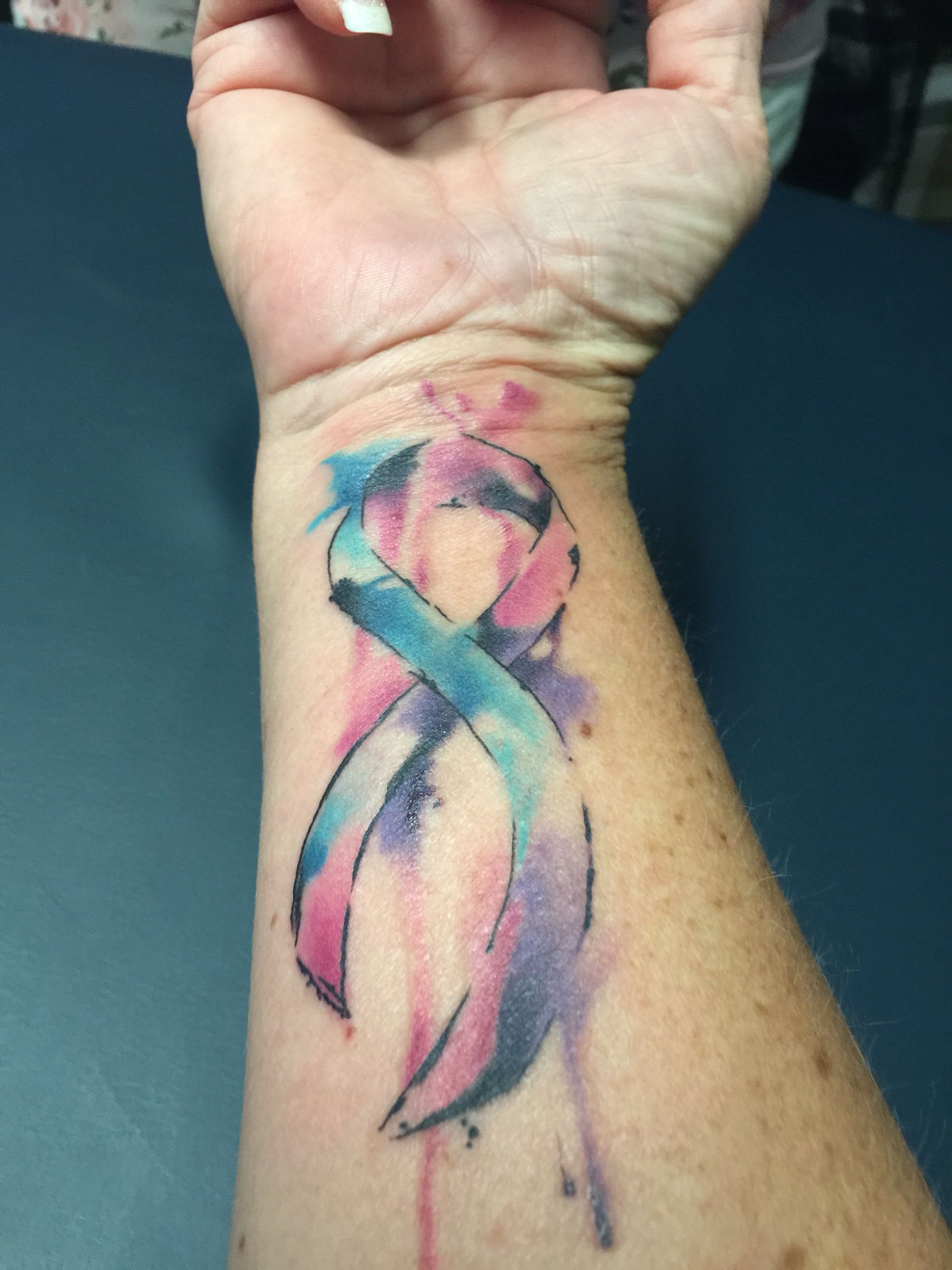 1656x2208 Watercolor Thyroid Cancer Tat Tattoo Ideas Thyroid - Watercolor Ribbon Tattoo