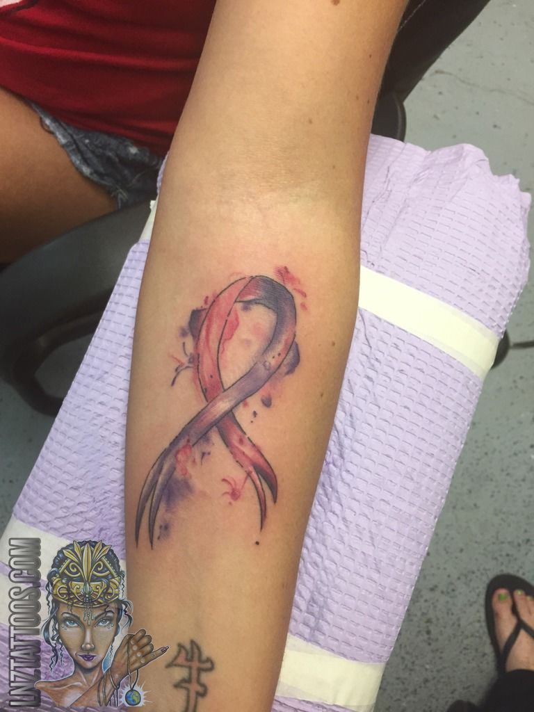 768x1024 Lnztattoosribbon Cancer Lupus Breastcancer Watercolor Color Tattoo - Watercolor Ribbon Tattoo