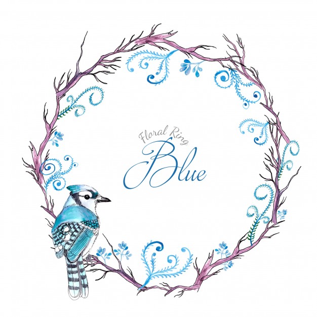 626x626 Watercolor Blue Floral Bird Ring Vector Free Download - Watercolor Ring
